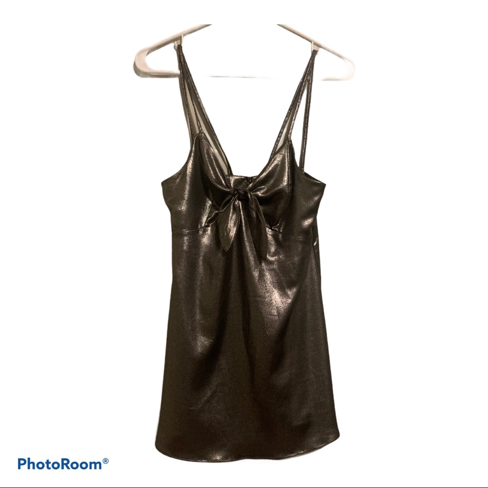 Top Shop Foil Tie Front Spaghetti Stap Slip Dress Sz 2